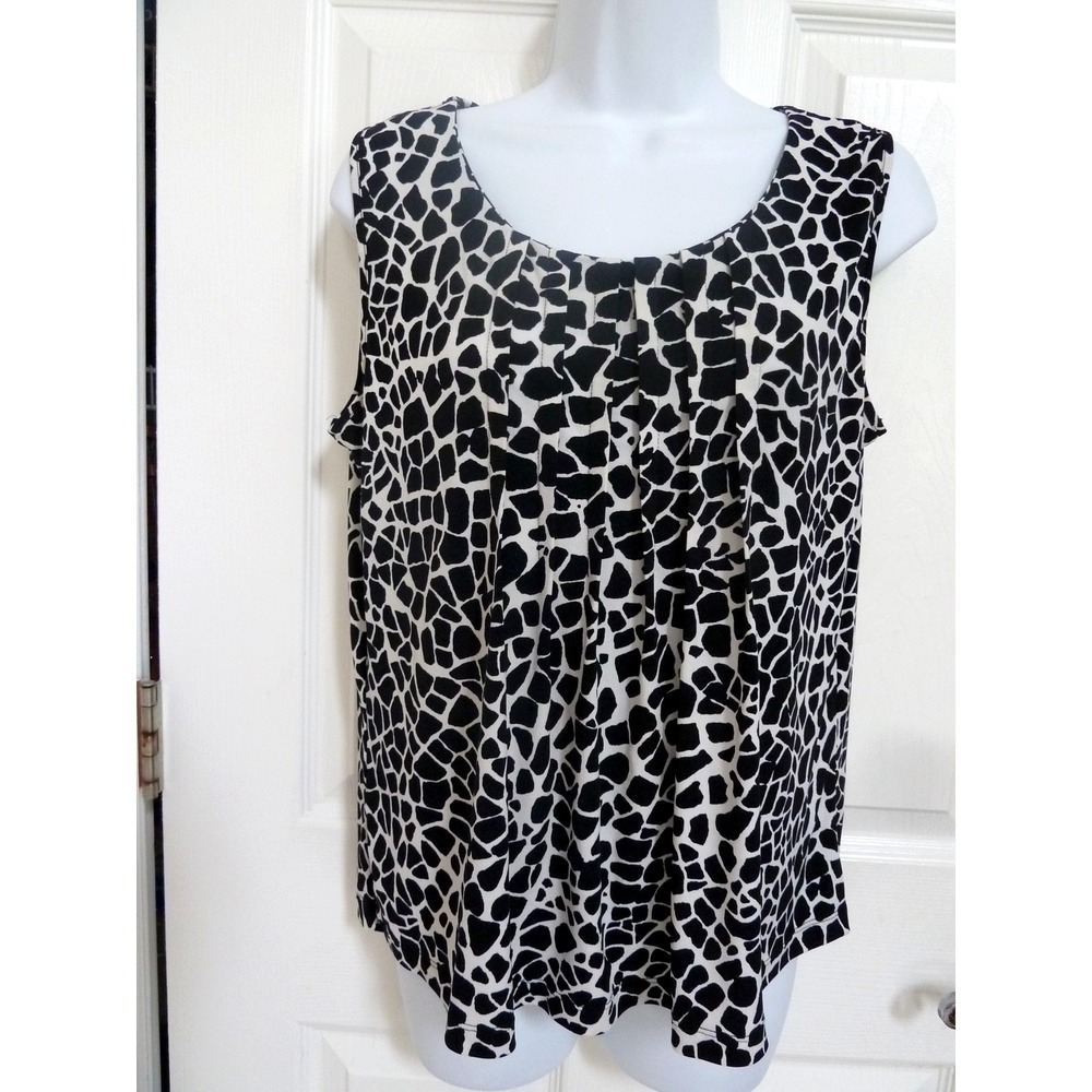 Calvin Klein Women Medium Black White Pleated Sleeveless Career Office Blouse